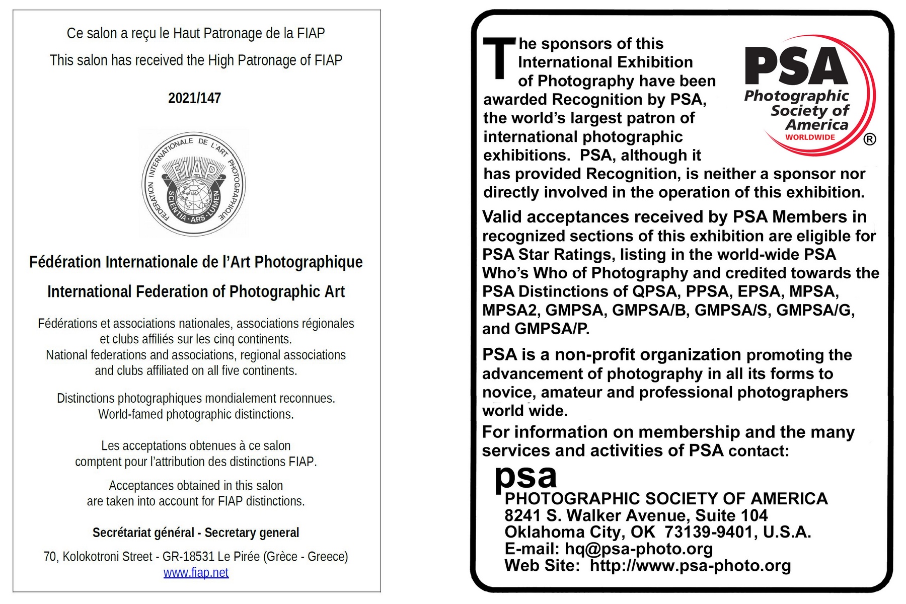 FIAP and PSA 2021